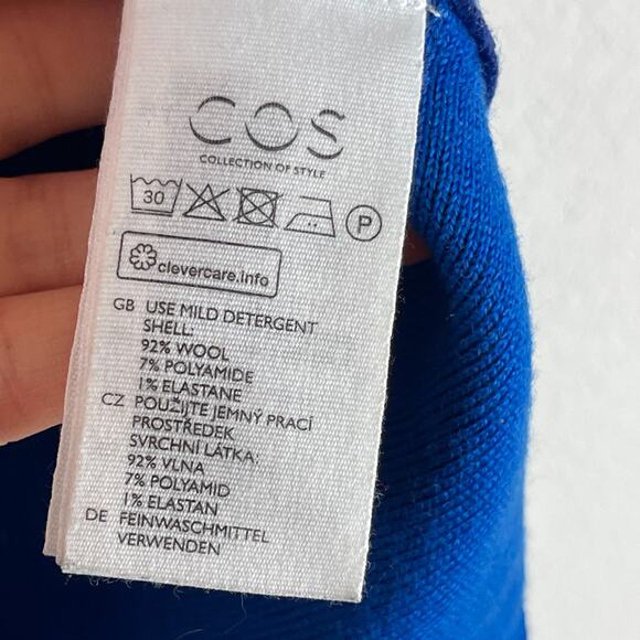 Cos Wool Blend Tunic Sweater Womens Medium Blue Boatneck 3/4 Sleeves Modern - Picture 5 of 11